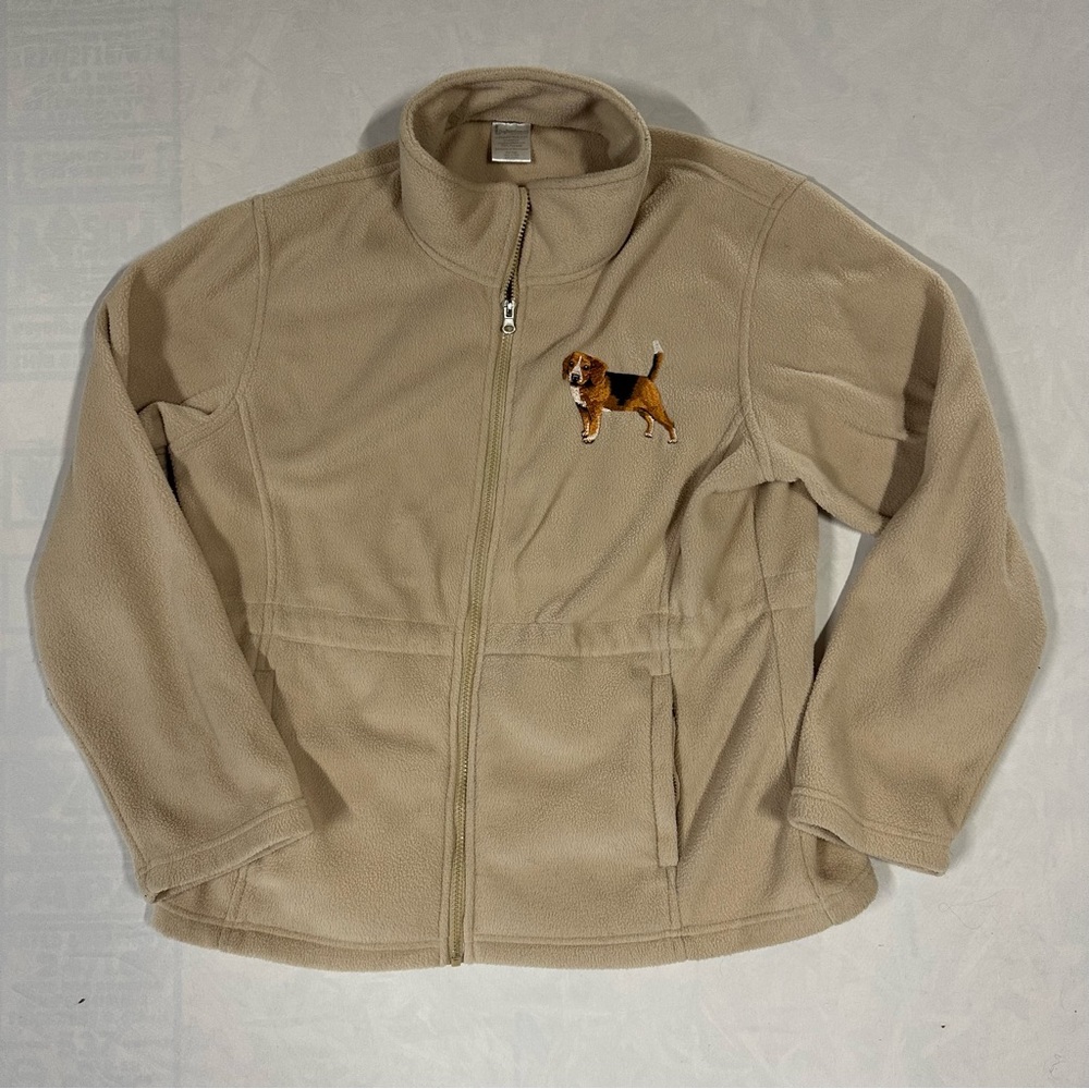 Embroidered Beagle Hound Dog Fleece Jacket Womens Large